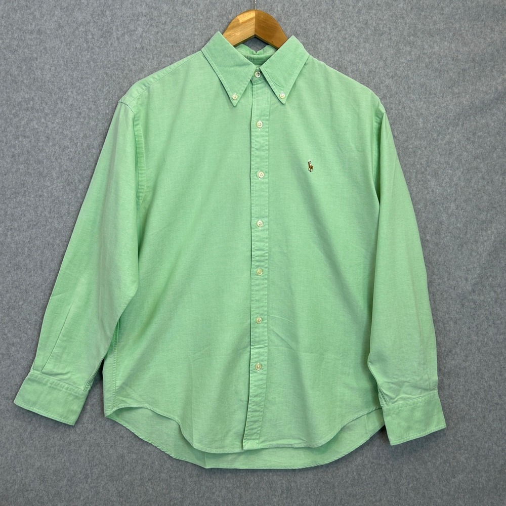 Ralph Lauren Sport Button Down Shirt Green Oxford Cotton Preppy Womens Size 10